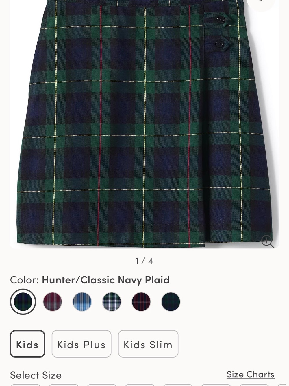 Lands' End Hunter Green and Classic Navy Plaid Skirt NWT